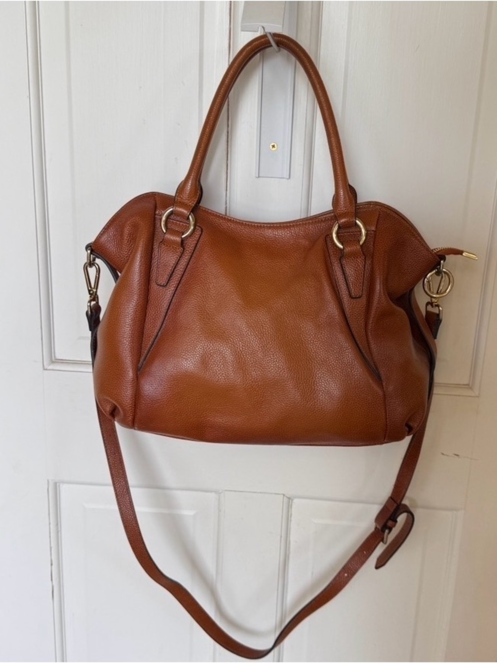 LIKE NEW Vicenzo Leather Caramel Satchel Tote Handbag Purse Crossbody - Picture 2 of 16